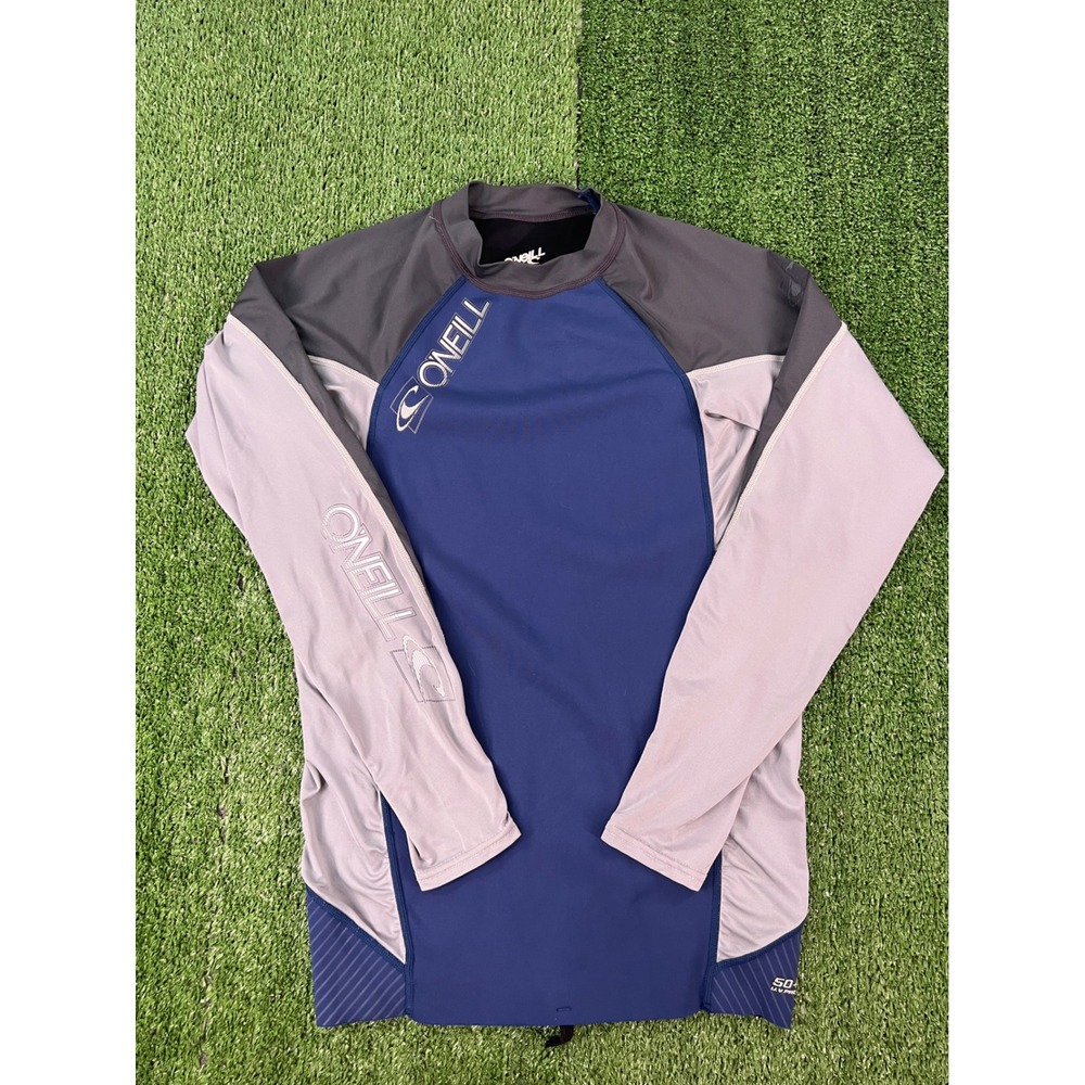 ONeill Superlite Series Rash Guard Mens Medium Navy Grey Long Sleeve UPF 50+